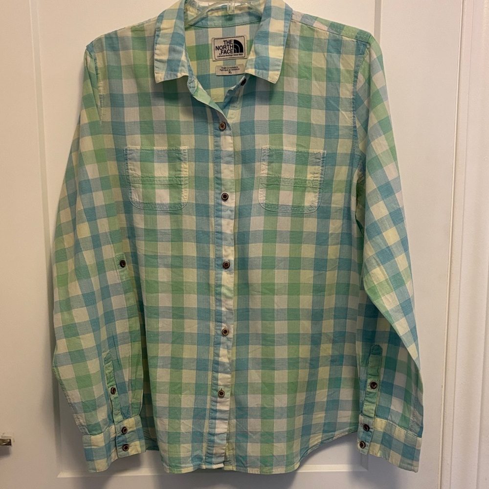 The North Face Green and Blue Checkered Blouse Women’s XL